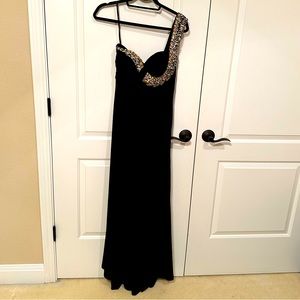 Black Formal or Special Occasion Dress with Beaded details and front Slit.Size S